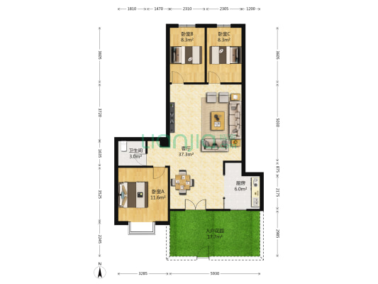 特房海景公寓 3室1厅1卫 92平方