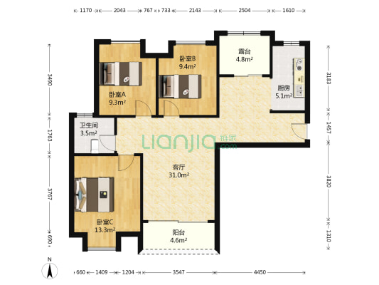 怡丰森林湖三期 3室1厅1卫 106平方
