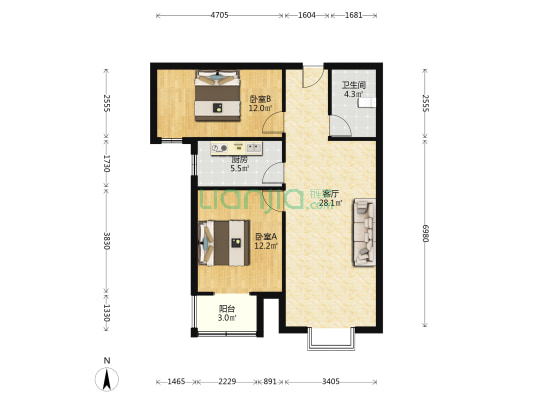 范阳路沿线 两居室  采光好  出行方便-户型图