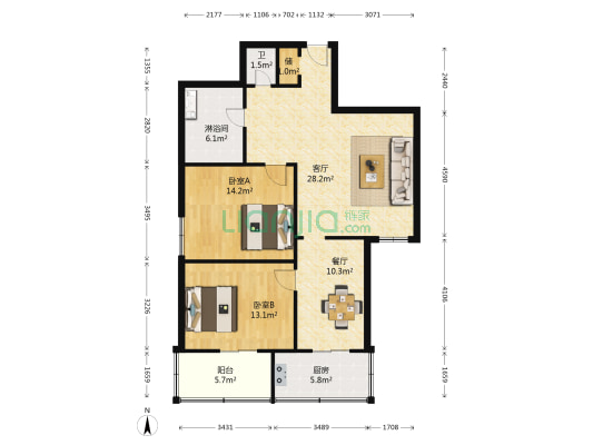 塑料六厂宿舍 2室2厅2卫 99平方