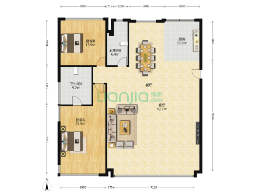 绿城芯创中心 2室1厅2卫 230平方