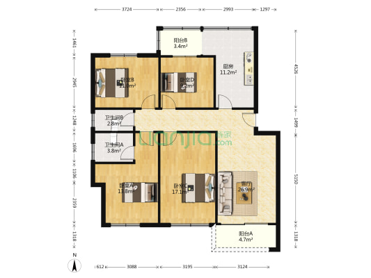 濠头建委宿舍 4室1厅2卫 111平方