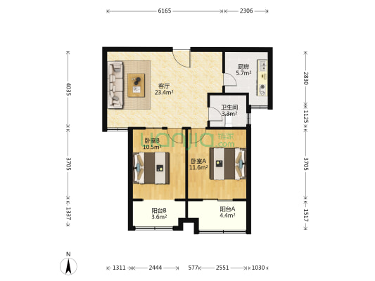 圣园巨小区 2室1厅1卫 89平方