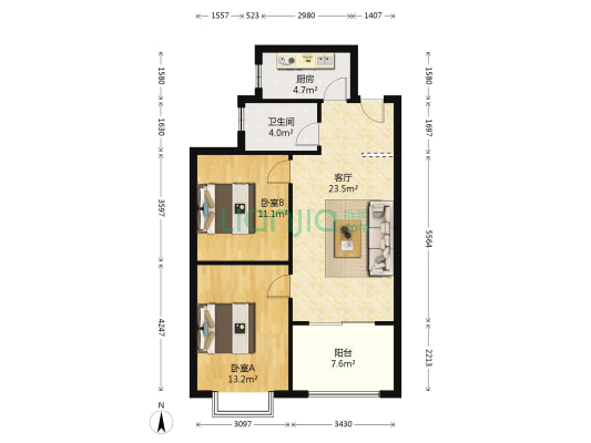 民发世界城嘉秀阁 2室1厅1卫 83平方