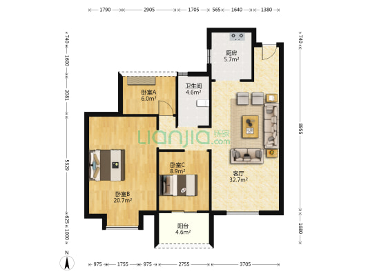 金湖雅苑 3室1厅1卫 94平方