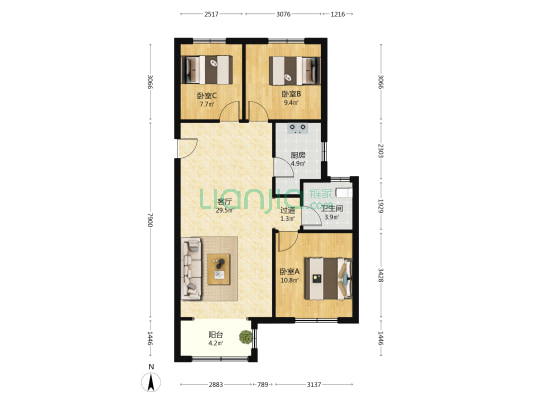 陈家河社区南区 3室1厅1卫 109平方