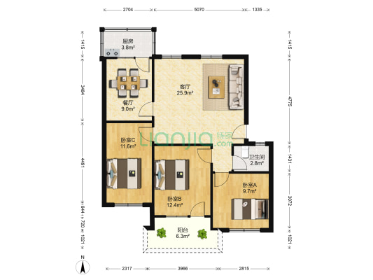 吉祥花园 3室2厅1卫 94平方