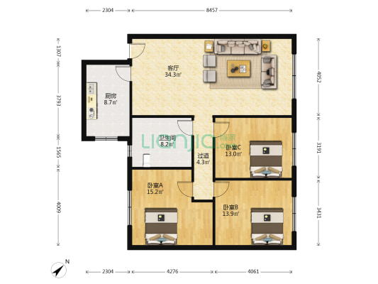 顺达小区 3室1厅1卫 119平方
