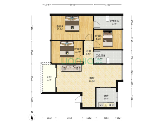 一湾云璟 3室1厅2卫 99平方