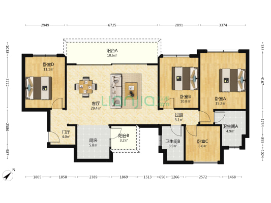 奥园新希望锦官芳华 4室1厅2卫 126平方
