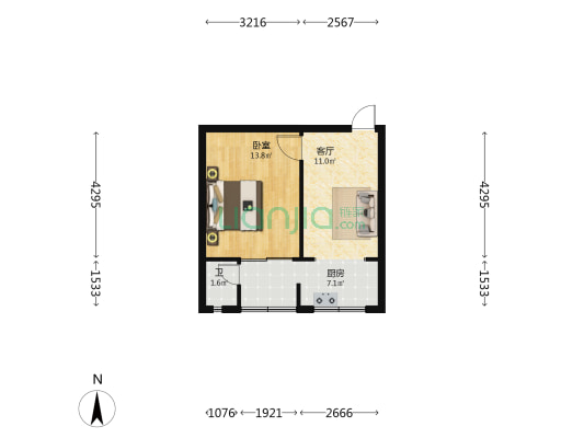 郭家桥西街3号 1室1厅1卫 38平方