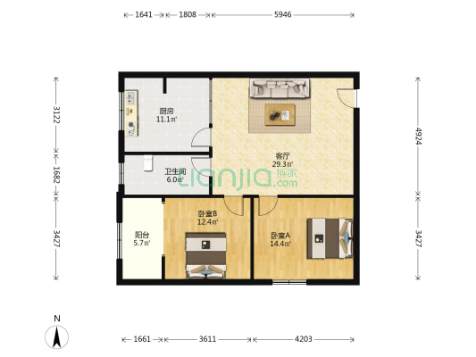 工行银行家属院 2室1厅1卫 93平方