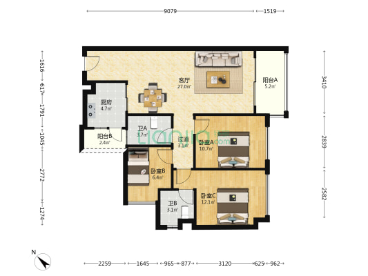 碧桂园云玺公馆 3室1厅2卫 96平方