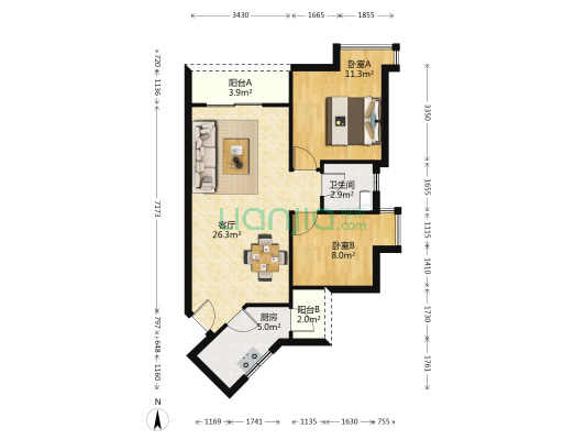 平安家园二期 2室1厅1卫 74平方