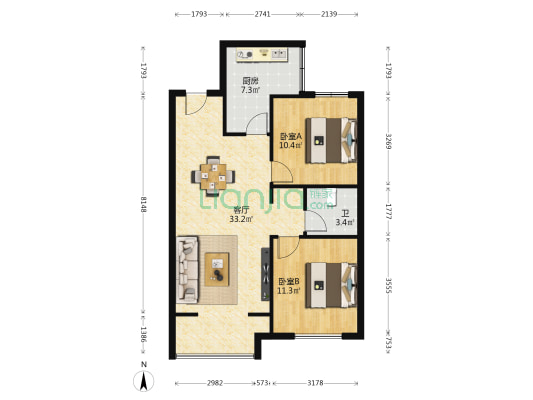 东城都会•梦享派 2室1厅1卫 94平方