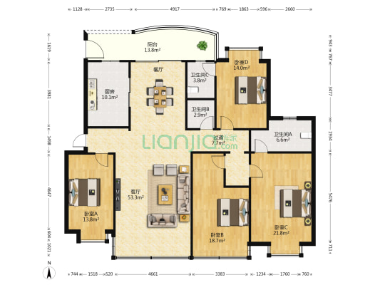 龙盘小区 4室1厅3卫 171平方
