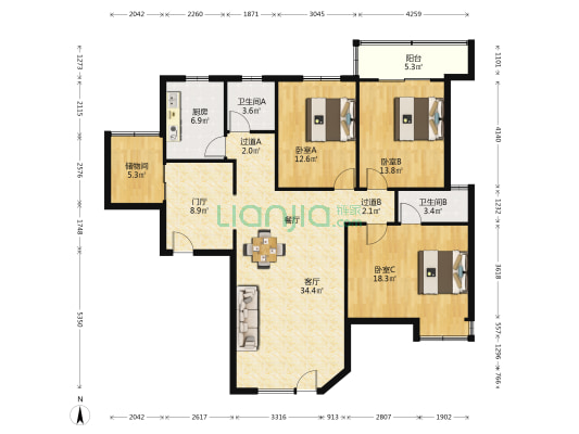 怡馨苑 3室1厅2卫 149平方