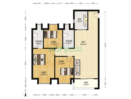 碧桂园知音豪庭 3室1厅2卫 122平方