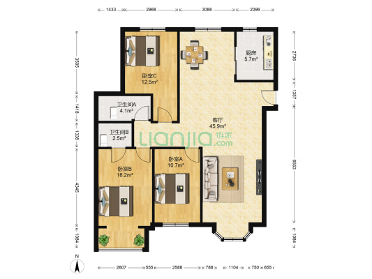 盛泽花城 3室1厅2卫 133平方