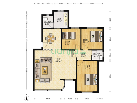 万马公寓 3室1厅2卫 110平方