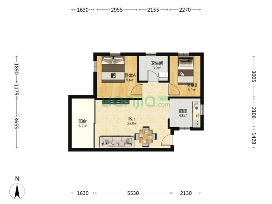海泽雅居 2室1厅1卫 59平方