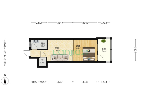 中华南五号院 1室1厅1卫 36平方