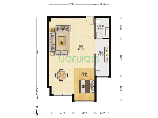 丽晶国际广场V+公馆 1室1厅1卫 92平方