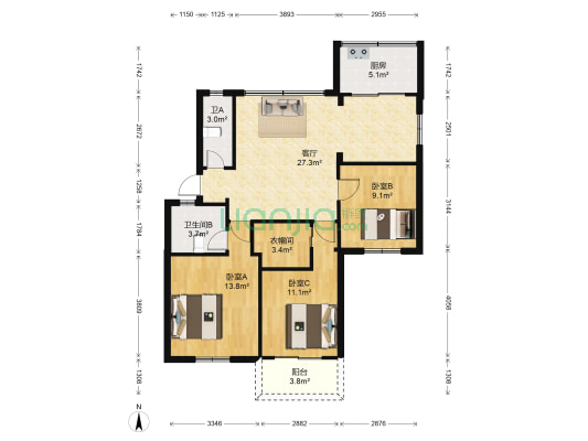 屏西路32号弄3号 3室1厅2卫 99平方