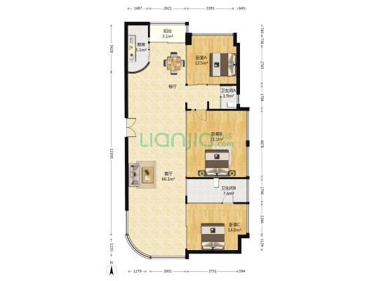 棕榈滩花园 3室1厅2卫 142平方