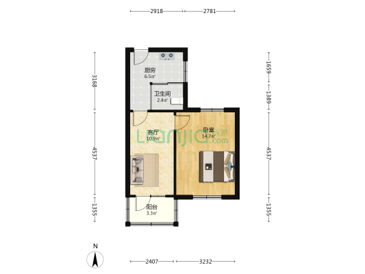 老龙里小区 1室1厅1卫 45平方