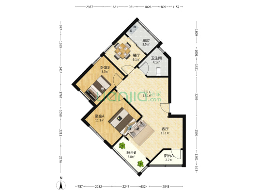 青铜峡路 2室2厅1卫 78平方