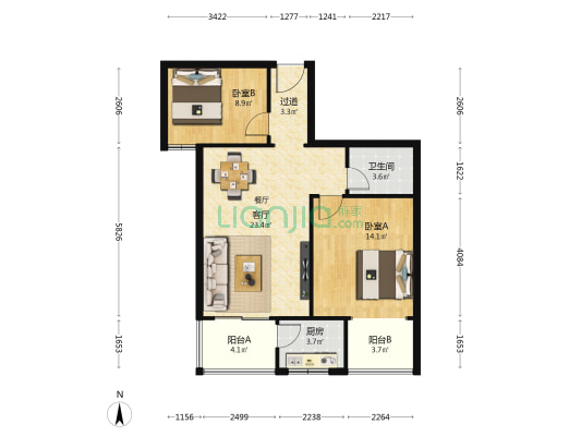 粤华小筑(新城区) 2室1厅1卫 85平方