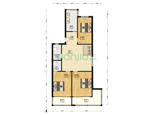 建康花苑 3室1厅2卫 125平方