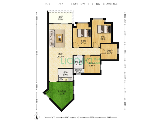 大悦花园 4室1厅2卫 88平方