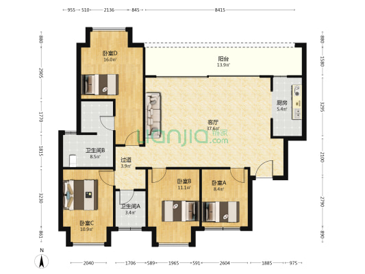 云山长麓 4室1厅2卫 137平方