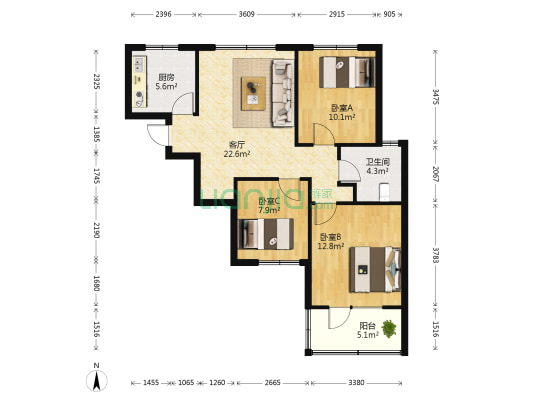 莲花嘉园 3室1厅1卫 89平方