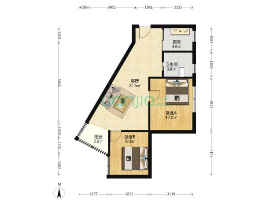 高雅新村 2室1厅1卫 64平方