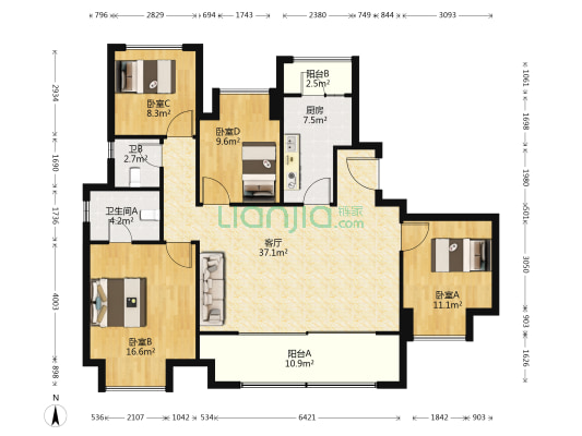 新城朗隽大都会璟誉 4室1厅2卫 148平方