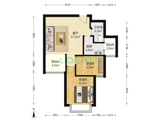 华府馨居 2室1厅1卫 54平方