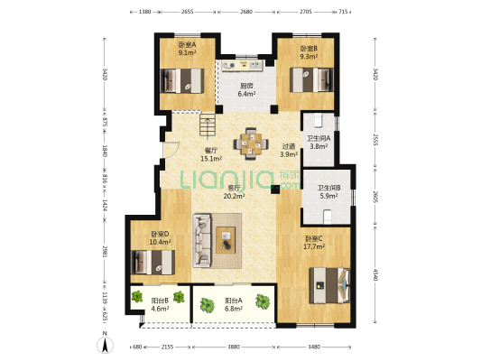 优湖名苑 4室2厅2卫 125平方