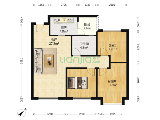 东原亲亲里 3室1厅1卫 81平方
