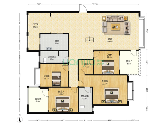 世纪欣园 4室1厅2卫 198平方