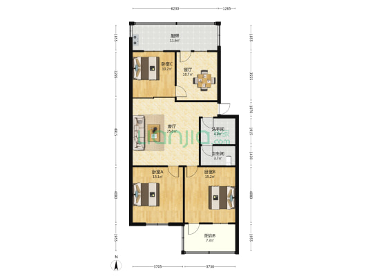 畜牧局家属院 3室2厅2卫 119平方