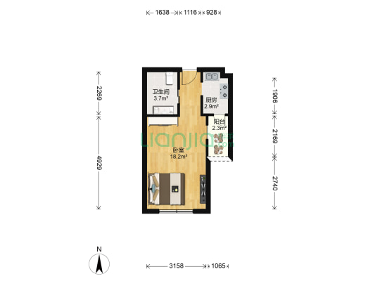 力高国际城一期 1室0厅1卫 47平方