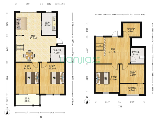 蓝天苑 4室1厅2卫 145平方