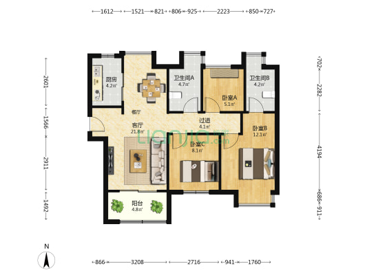 厦门远洋风景 3室1厅2卫 93平方