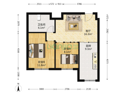 东方国际大厦 2室1厅1卫 78平方