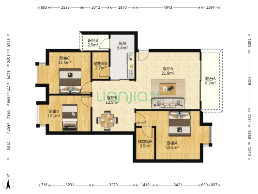 御景台 3室2厅0卫 104平方