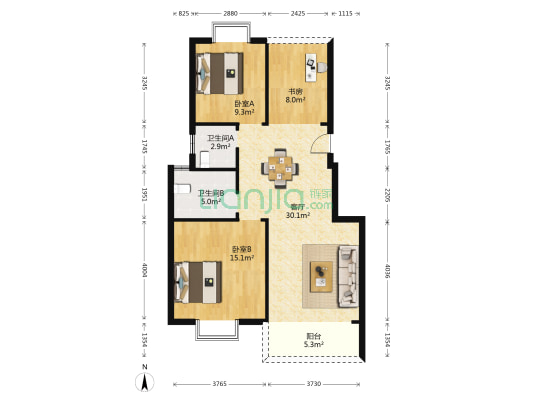 水电八局丰和苑 3室1厅2卫 86平方