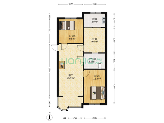 圣贤小区 2室1厅1卫 87平方